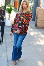 Load image into Gallery viewer, Black/Magenta Floral Ready For The Day Smocked Blouse