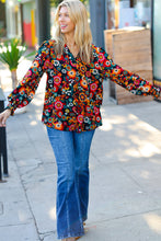 Load image into Gallery viewer, Black/Magenta Floral Ready For The Day Smocked Blouse
