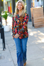 Load image into Gallery viewer, Black/Magenta Floral Ready For The Day Smocked Blouse