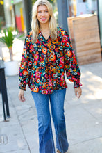 Load image into Gallery viewer, Black/Magenta Floral Ready For The Day Smocked Blouse