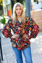 Load image into Gallery viewer, Black/Magenta Floral Ready For The Day Smocked Blouse
