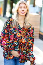 Load image into Gallery viewer, Black/Magenta Floral Ready For The Day Smocked Blouse