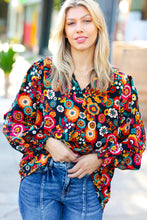 Load image into Gallery viewer, Black/Magenta Floral Ready For The Day Smocked Blouse