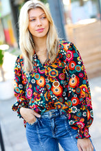 Load image into Gallery viewer, Black/Magenta Floral Ready For The Day Smocked Blouse