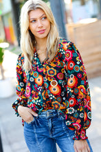 Load image into Gallery viewer, Black/Magenta Floral Ready For The Day Smocked Blouse