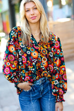 Load image into Gallery viewer, Black/Magenta Floral Ready For The Day Smocked Blouse