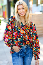 Load image into Gallery viewer, Black/Magenta Floral Ready For The Day Smocked Blouse