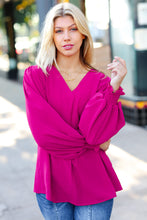 Load image into Gallery viewer, Feminine Flair Magenta Banded V Neck Smocked Top
