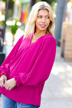 Load image into Gallery viewer, Feminine Flair Magenta Banded V Neck Smocked Top