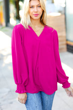 Load image into Gallery viewer, Feminine Flair Magenta Banded V Neck Smocked Top