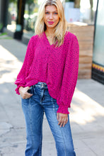 Load image into Gallery viewer, Get Ready Fuchsia Leopard V Neck Smocked Top