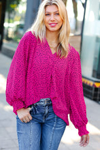 Load image into Gallery viewer, Get Ready Fuchsia Leopard V Neck Smocked Top