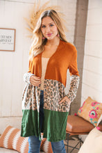 Load image into Gallery viewer, Rust &amp; Green Cashmere Feel Leopard Color Block Cardigan