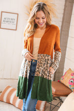 Load image into Gallery viewer, Rust &amp; Green Cashmere Feel Leopard Color Block Cardigan
