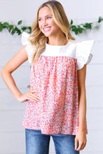Load image into Gallery viewer, Coral &amp; White Floral Embroidered Yoke Top