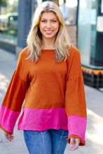 Load image into Gallery viewer, Loud Love Fuchsia &amp; Rust Color Block Hacci Top