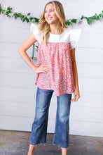 Load image into Gallery viewer, Coral &amp; White Floral Embroidered Yoke Top