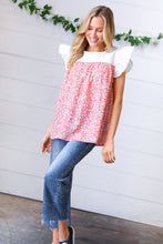 Load image into Gallery viewer, Coral &amp; White Floral Embroidered Yoke Top