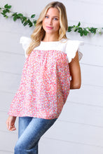 Load image into Gallery viewer, Coral &amp; White Floral Embroidered Yoke Top