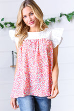 Load image into Gallery viewer, Coral &amp; White Floral Embroidered Yoke Top
