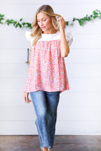 Load image into Gallery viewer, Coral &amp; White Floral Embroidered Yoke Top