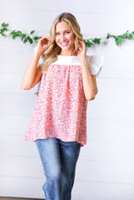 Load image into Gallery viewer, Coral &amp; White Floral Embroidered Yoke Top