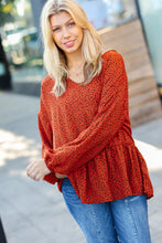 Load image into Gallery viewer, Feeling Bold Rust Leopard Print V Neck Peplum Top