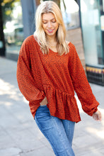 Load image into Gallery viewer, Feeling Bold Rust Leopard Print V Neck Peplum Top