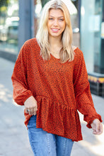 Load image into Gallery viewer, Feeling Bold Rust Leopard Print V Neck Peplum Top