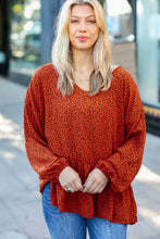 Load image into Gallery viewer, Feeling Bold Rust Leopard Print V Neck Peplum Top
