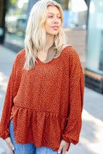 Load image into Gallery viewer, Feeling Bold Rust Leopard Print V Neck Peplum Top