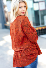 Load image into Gallery viewer, Feeling Bold Rust Leopard Print V Neck Peplum Top