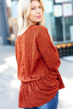 Load image into Gallery viewer, Feeling Bold Rust Leopard Print V Neck Peplum Top