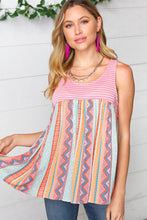 Load image into Gallery viewer, Coral &amp; Peach Two-Tone Boho Print Back Tie Tank