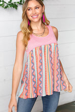 Load image into Gallery viewer, Coral &amp; Peach Two-Tone Boho Print Back Tie Tank