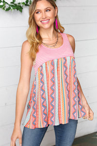 Coral & Peach Two-Tone Boho Print Back Tie Tank