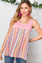 Load image into Gallery viewer, Coral &amp; Peach Two-Tone Boho Print Back Tie Tank