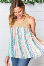 Load image into Gallery viewer, Yellow &amp; Aqua Two-Tone Boho Print Back Tie Tank