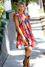 Load image into Gallery viewer, Magenta &amp; Taupe Geometric Yoke Woven Dress