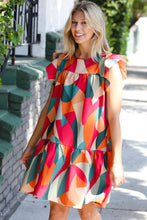 Load image into Gallery viewer, Magenta &amp; Taupe Geometric Yoke Woven Dress