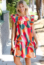 Load image into Gallery viewer, Magenta &amp; Taupe Geometric Yoke Woven Dress