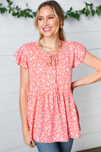 Load image into Gallery viewer, Peach Floral Button Tie Neck Babydoll Top