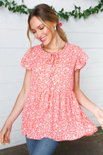 Load image into Gallery viewer, Peach Floral Button Tie Neck Babydoll Top