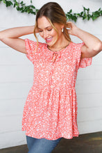 Load image into Gallery viewer, Peach Floral Button Tie Neck Babydoll Top