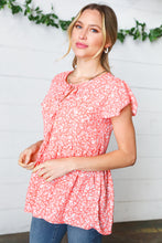 Load image into Gallery viewer, Peach Floral Button Tie Neck Babydoll Top
