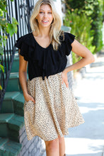 Load image into Gallery viewer, Two Fer Ruffle V Neck Leopard Woven Dress