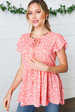 Load image into Gallery viewer, Peach Floral Button Tie Neck Babydoll Top