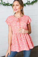 Load image into Gallery viewer, Peach Floral Button Tie Neck Babydoll Top