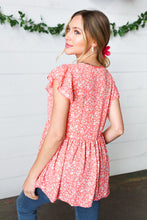 Load image into Gallery viewer, Peach Floral Button Tie Neck Babydoll Top