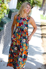 Load image into Gallery viewer, Teal &amp; Maroon Flat Floral  Fit and Flare Sleeveless Maxi Dress